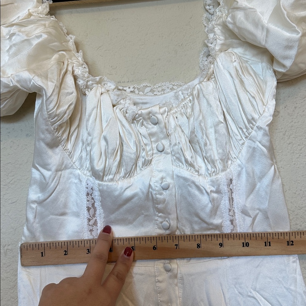 HOUSE OF CB XS D-DD 'Eviana' Ivory Real Silk Puff Sleeve Maxi Dress white NWOT - Picture 7 of 14